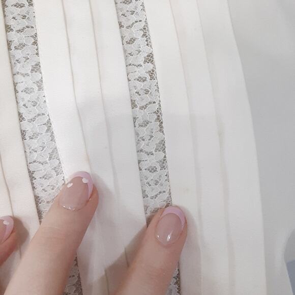 Vintage 80s Sheer Lace Button Up Shirt Tuxedo Pleated Cream Short Sleeve Retro - Picture 5 of 10